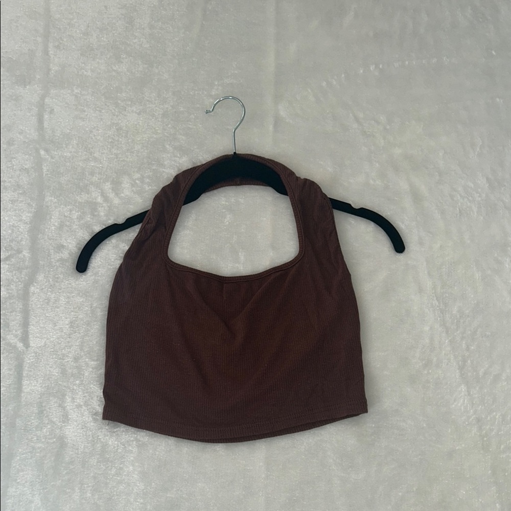 SHEIN solid ribbed knit crop halter top - Picture 1 of 4